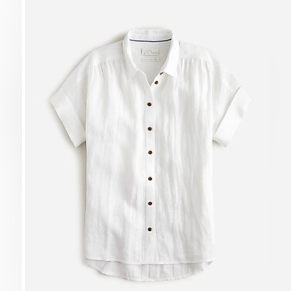 J crew Womens White linen Short-Sleeve Button-Up Shirt